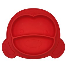 PUKU 藍色企鵝 矽膠魔吸餐盤 100%食品級矽膠材質 適用六個月以上寶寶, 寶石紅, 1個
