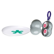 doddL 秒拾餐具 人體工學 兒童學習餐具, 草莓紅, 幼兒湯匙 + 叉子 + 攜帶盒 + 飛碟餐盤, 1組