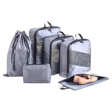 TAILI 太力 旅行夢菱格收納袋壓縮袋6件組 衣物袋 L + M 2個 + 鞋袋 + 束口袋 + 化妝袋