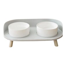 SOFT ZOO 流體動物 寵物陶瓷雙碗組合, 珍珠白, 1組
