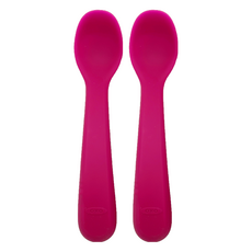 OXO tot 寶寶握全矽膠湯匙組-莓果粉, 彎曲手柄設計 深匙面, 湯匙x2, 1組