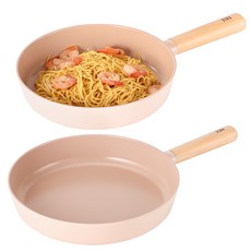 nEOFLam IH電磁爐適用Fika Object鍋具2件組, 平底鍋 24cm+平底鍋 28cm, Mini Peach