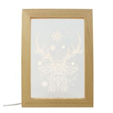 aibo 創意夢幻 USB原木相框LED小夜燈 (暖光/線控開關), 麋鹿