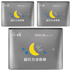 icon 愛康 超引力涼感衛生棉, 夜用型(28cm), 7片, 3包