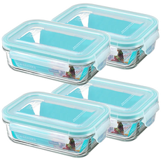 Glasslock 強化玻璃長方形微波保鮮盒 159 x 105 x 50mm 400ml 4個 1組