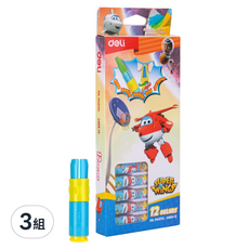 deLi 得力 SUPER WINGS聯名 蠟筆 附延長手柄 C00912, 12色, 3組