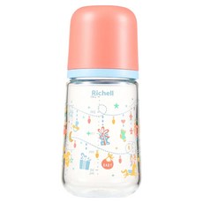 Richell 利其爾 HE 玻璃寬口哺乳奶瓶 240mL, 樂繽紛, 1個
