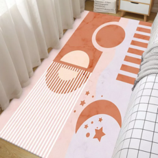 北歐風幾何臥室地毯, 40 x 120cm, 粉色星月, 聚酯纖維, 可機洗