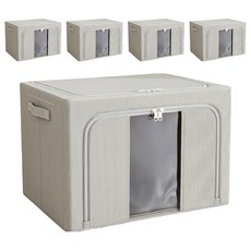 小麥購物 大容量牛津布透明大視窗衣物收納箱 單窗 66L, 5個, 灰色