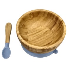 Citron 吸盤碗套組, 100%有機竹製, 含矽膠木勺, 碗 + 湯匙, 霧靄藍, 1組