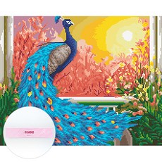DCLARE DIY 布料型鑽石畫套組 50 x 40 cm, F2027 孔雀與夕陽, 1套