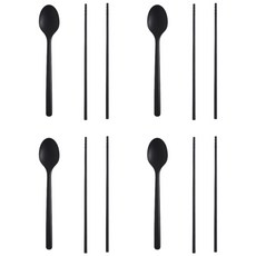 Seven Kitchen Mono矽膠湯匙筷子4人組, 湯匙 + 筷子, 黑色, 1套