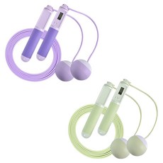 LEADER X 高階智能計數快速燃脂有氧減肥兩用跳繩 2組 紫色 + 綠色 有線無線兼用, 手柄19 x 3cm + 無線球直徑6.5cm + 有線繩280 x 0.2cm