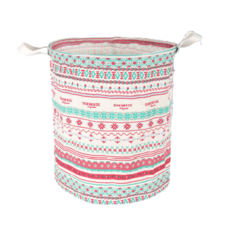AXIS 艾克思 繽紛棉麻可折疊收納籃 加贈洗衣袋 內層防水, 圖騰花, 直徑34 x 40cm