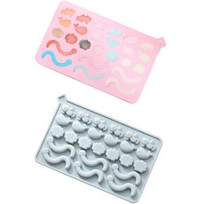 B Home Baking 鯨魚 海馬 貝殼 蚯蚓 迷你矽膠模具 25格 2件組, 1套, 藍色, 粉紅色