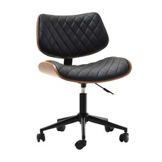 E-home 艾斯 造型復古曲木電腦椅 PU皮革 防潑水 透氣舒適, 黑色