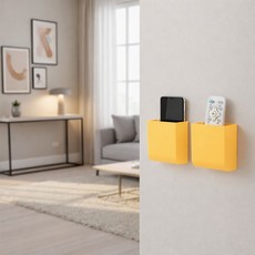 MF스토어 무타공 컬러 이지 포켓 다용도 미니 선반, 옐로우, 2개