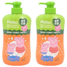 Probo 博寶兒 植萃洗髮沐浴露 佩佩豬, 溫和低敏 不流淚配方 清潔PM2.5, 650ml, 2瓶