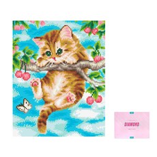 디클레어 액자 캔버스형 보석십자수 DIY 키트 40 x 50 cm, 체리 고양이, 1세트