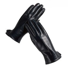 真皮綿羊皮絨毛內襯花紋縫線可觸碰螢幕騎車手套 防水防寒保暖, 手長(16.5~18.5cm) x 掌寬(7~8.7cm), 黑色