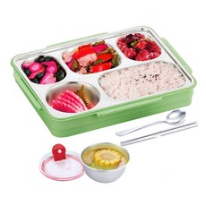 Delicious 咪兔 五格餐盒 附筷匙湯碗 餐盒27 x 21 x 7cm + 匙 16.5 x 3.5cm + 筷17 x 1.3cm + 碗 800g, 綠色, 1組