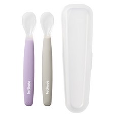 Petinube 寶寶副食品矽膠湯匙組, 灰色 + 紫色, 2入