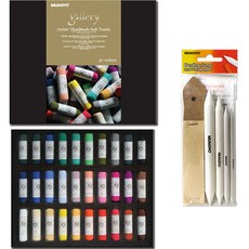 MUNGYO 手工粉彩蠟筆 30色款 MPHM-30+工具筆 4入+砂紙 12入組, 1套, 混合顏色