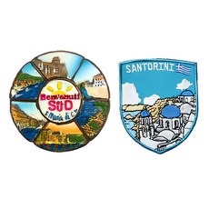 A-ONE 匯旺 冰箱磁鐵 南方風情+希臘聖托里尼刺繡 為您的廚房增添異國情調 精緻樹脂材質 堅固耐用。, 3.01 x 3.01吋 + 2.4 x 3吋, C210 + 180