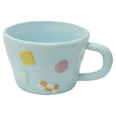 MYUMYU 沐慕家居 拼貼色塊陶瓷咖啡杯 有提把 400ml, 1個, 天藍色