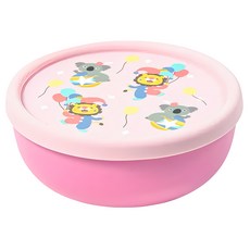 KOM 316不鏽鋼兒童隔熱碗組, 獅子(粉), 矽膠上蓋 + 湯匙, 1組