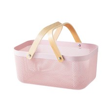 北歐簡約風木把手收納提籃, 40 x 21 x 18cm, 粉色, 1個
