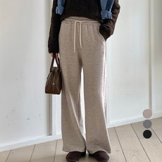 afinar 女款柔軟觸感刷毛寬版鬆緊腰長褲