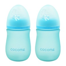 cocome 防爆感溫晶鑽寬口玻璃奶瓶 實用組, 藍色, 150ml, 2個