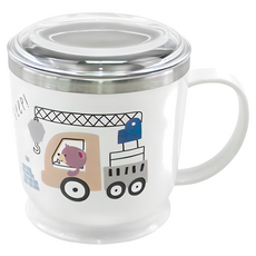 KitchenU 幼兒噗噗車防滑手把不鏽鋼附蓋杯, 白色, 1個, 270ml