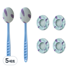 Jungsang I& 握柄沐浴身體刷 自助搓澡棒 2入 + 補充包 4入組, 5套, 藍色