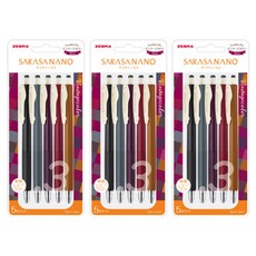 ZEBRA 斑馬牌 Sarasa Nano 復古 5 色套裝 0.3 mm, 烏賊黑+深灰色+波爾多紫+黑醋栗黑+駝黃色, 3套