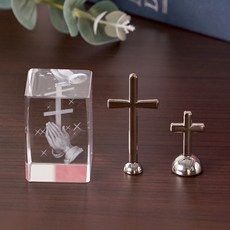 晨香 納骨塔裝飾用迷你水晶祈禱十字架套組, 銀色
