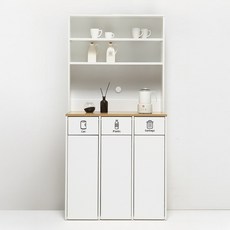 필웰 무노 분리수거함 수납장 + 상부장 세트 방문설치, 내추럴오크, 3단
