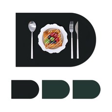 QUECHUNG Another 皮革餐墊 半橢圓 半橢圓形 4入, 黑色 + 綠色, 30 x 45 cm, 4個