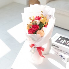 아스파시아 조화 로망티크 카네이션 장미 비누꽃 꽃다발 + 메세지픽 + 쇼핑백 세트, 레드(꽃다발), 1개