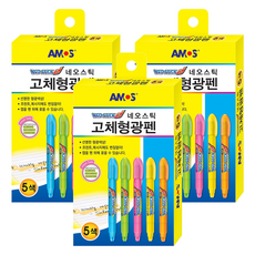 아모스 네오스틱 고체형광펜, 혼합색상, 15개입