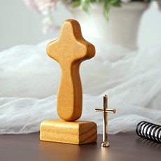 morningscent 납골당 장식용 미니어쳐 원목 십자가 세트, 올리브그린