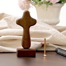 morningscent 납골당 장식용 미니어쳐 원목 십자가 세트, 다크브라운