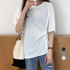 페이퍼먼츠 여성용 빅사이즈 사이드 꼬임 은은펄 니트 티셔츠 00357