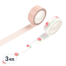 infeelME 暖空紙品 生活風格設計和紙膠帶套組 15mm x 7m, 02格紋 + 09玫瑰, 3套