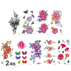 Funny Seller 紋身貼紙 9件組, 彩色花朵 9張, 2套