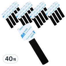 Benhome 黏貼式魔鬼氈束線帶, 黑色, 40個