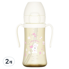 GROSMIMI 幼兒用Noted PPSU奶油兔子免手洗吸管杯 第1階段 200ml, 牛奶, 2個, 300ml