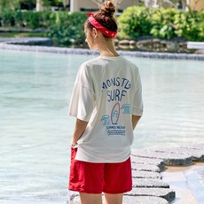 blackmonsterfit 涼感沙灘短袖防曬衣, 怪獸衝浪 象牙白