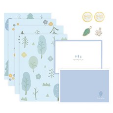 리드홈 파스텔 예쁜 편지봉투 2p + 편지지 4p + 팬턴트 2p + 스티커 2p + 실사리띠 2p 세트, 파우더블루, 1세트